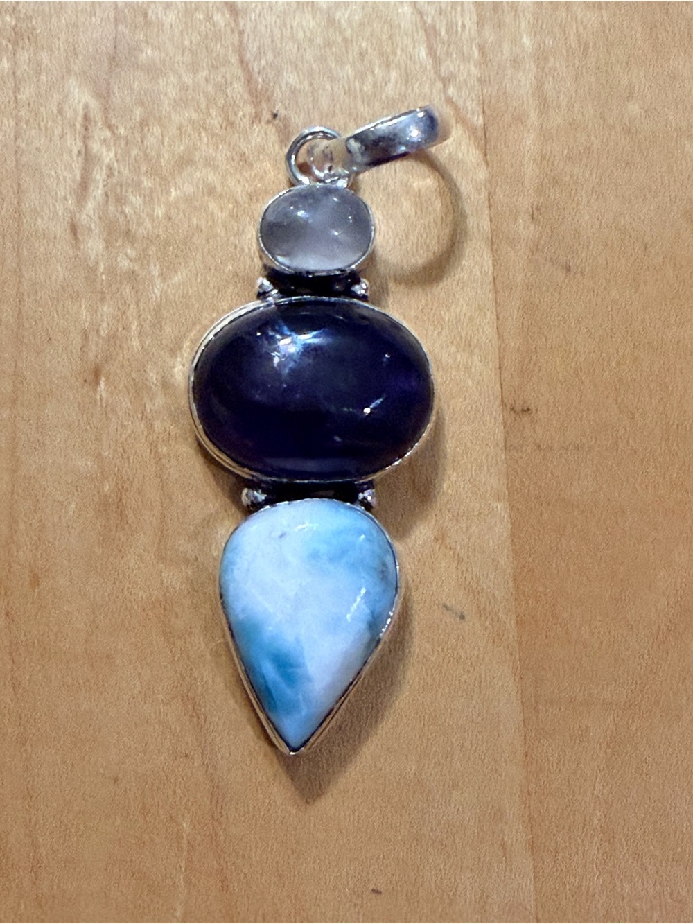 Larimar, Amethyst, w/a Moonstone Accent Pendant - 925 Plated/Stamped